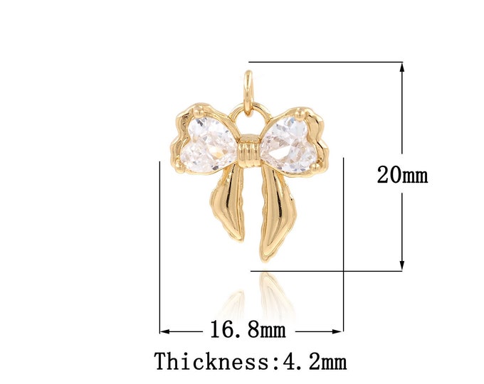 1 Pcs 18K Gold Filled Bow Pendant,MicroPaved CZ Bow Tie Charms, Bow Necklace for DIY Jewelry Making Supplies