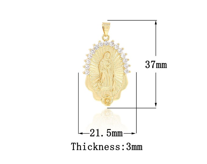 18K Gold Filled Virgin Mary Pendant,Gold Dainty Religion Charms,CZ Catholic Charm Bracelet Necklace for DIY Jewelry Making Supply