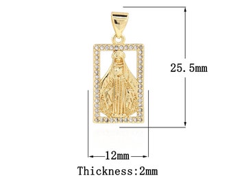 18K Gold Filled CZ Girl Pendant,Gold Dainty Square Charms,Girl Charm Bracelet Necklace for DIY Jewelry Making Supply
