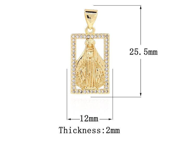 18K Gold Filled CZ Girl Pendant,Gold Dainty Square Charms,Girl Charm Bracelet Necklace for DIY Jewelry Making Supply
