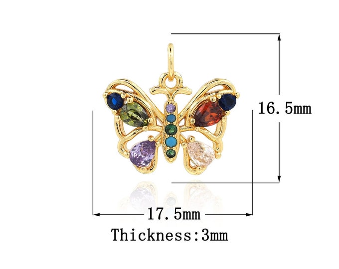 18K Gold Filled Butterfly Pendant,Gold Dainty CZ Butterfly Charms,Butterfly Charm Bracelet Necklace for DIY Jewelry Making Supply