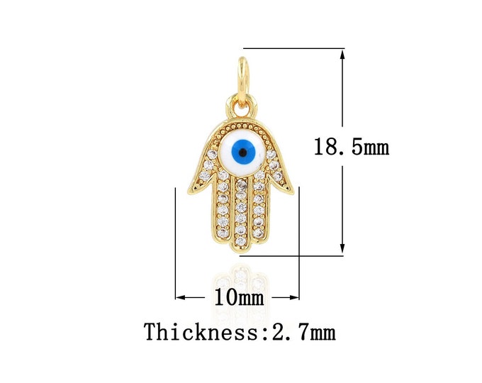 18K Gold Filled Hamsa Pendant,Gold Dainty Fatima Charms,CZ Devil Eye Charm Bracelet Necklace for DIY Jewelry Making Supply