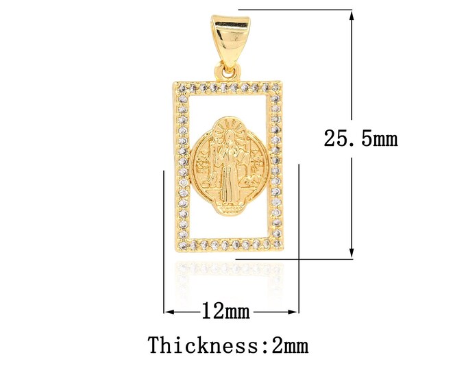 18K Gold Filled CZ Jesus Pendant,Gold Dainty Square Charms,Religion Charm Bracelet Necklace for DIY Jewelry Making Supply