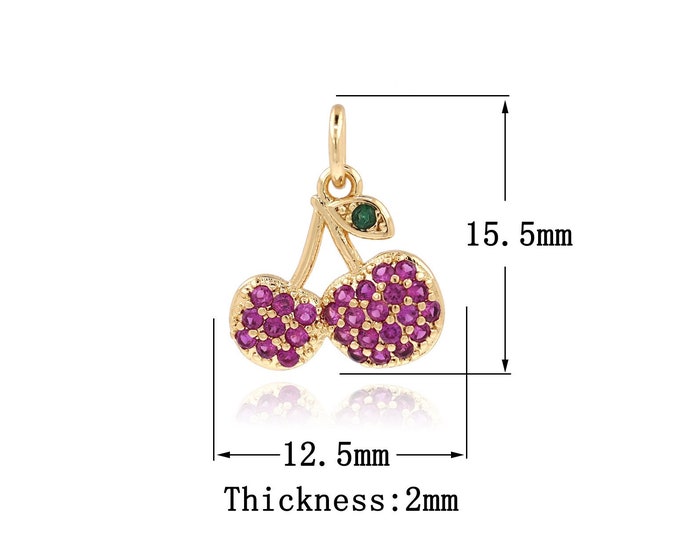18K Gold Filled Cherry Pendant,Gold Dainty Cherry Charms,Simple Pendant Bracelet Necklace for DIY Jewelry Making Supply,15.5x12.5x2mm