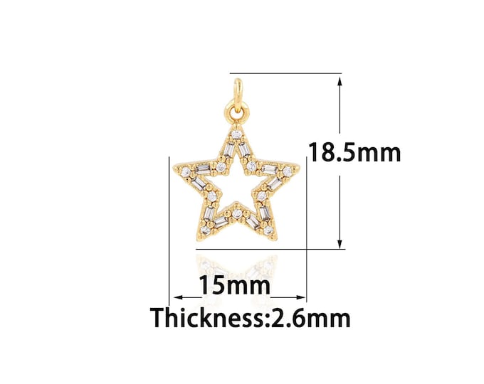 18K Gold Filled Star Pendant,Gold Dainty Star Charms,CZ Star Charm Bracelet Necklace for DIY Jewelry Making Supply