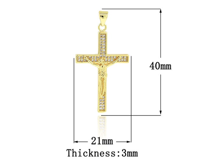 18K Gold Filled CZ Cross Pendant,Gold Dainty Religion Charms,Victim Charm Bracelet Necklace for DIY Jewelry Making Supply