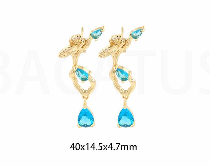 Insect Earrings, Butterfly Earrings,MicroPave CZ Boho Earrings, Tassel Earrings,18K Gold Filled Bar Earrings, Gift For Her, 40x14.5x4.7mm