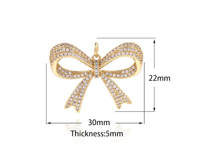 1PCS MicroPaved CZ Bow Pendant, Bow Necklace, Bow Tie Pendant, Suitable For Jewelry Making Supplies 22x30x5mm