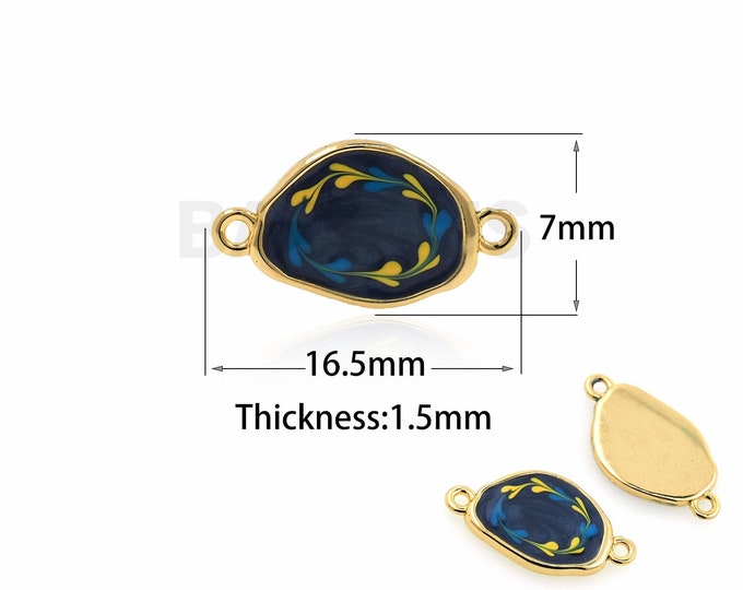 18K Gold Filled Oval Enamel Connector, Enamel Charm, Art Connector, DIY Bracelet Necklace Accessory, 7x16.5x1.5mm