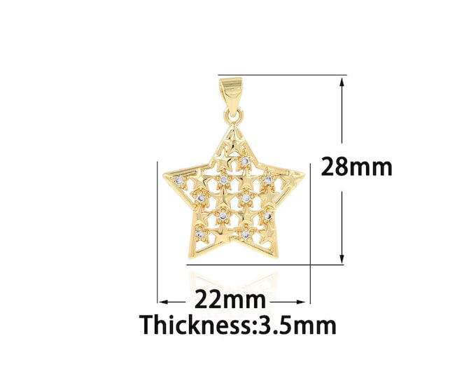 18K Gold Filled Star Pendant,Gold Dainty Star Charms,CZ Star Charm Bracelet Necklace for DIY Jewelry Making Supply