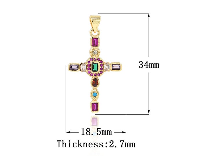 18K Gold Filled Cross Pendant,Gold Dainty Religion Charms,CZ Christian Charm Bracelet Necklace for DIY Jewelry Making Supply