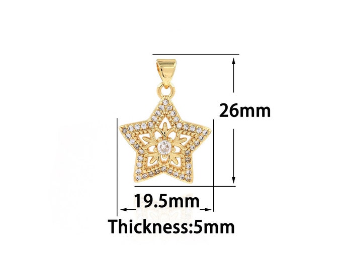 18K Gold Filled Star Pendant,Gold Dainty Flower Charms,CZ Star Charm Bracelet Necklace for DIY Jewelry Making Supply
