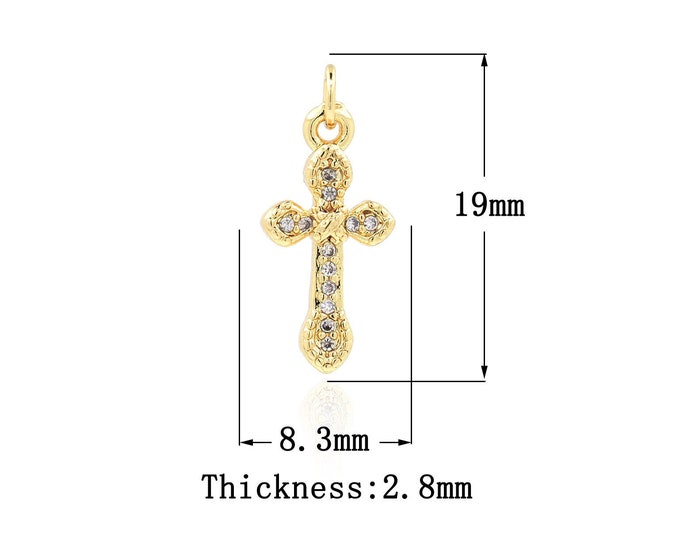 18K Gold Filled CZ Cross Pendant,Gold Dainty Religion Charms,Christian Charm Bracelet Necklace for DIY Jewelry Making Supply