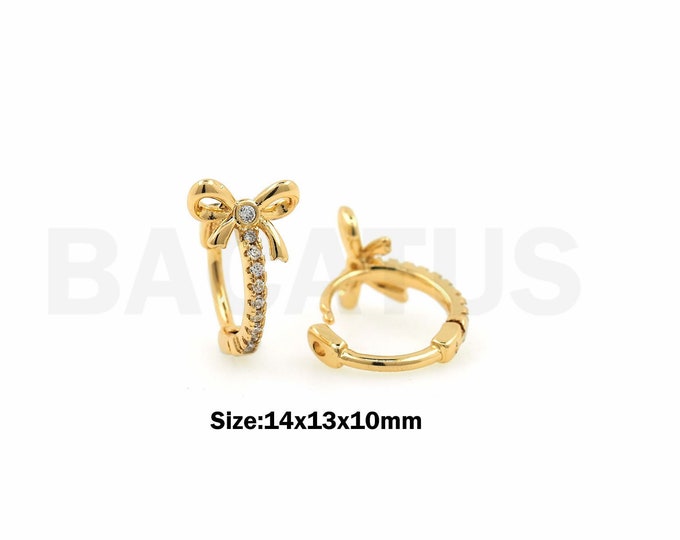 Women's Pierced Earrings,Micropavé CZ Bow Cartilage Earrings, Gold Cartilage Earrings, Endless Earrings,Simple Gold Earrings,14x13x10mm