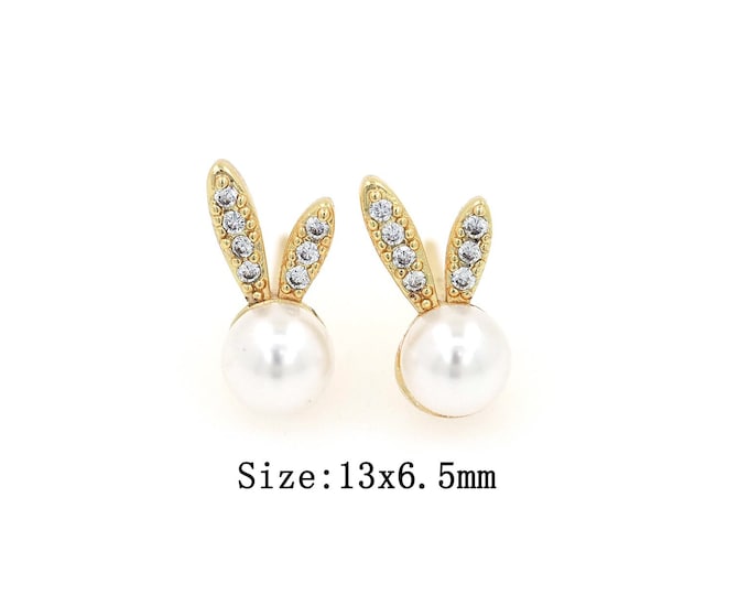 18K Gold Filled CZ Rabbit Ears Stud Earrings,Gold Rabbit Ears Stud Earrings,Rabbit Ears Stud Earrings,Gift for Her