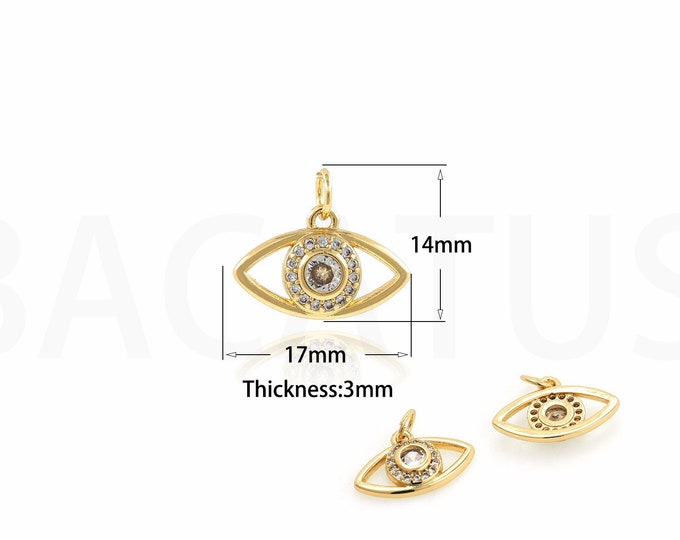 Eye Pendant Suitable for Bracelets, Jewelry Products, Greek Eye Charm, Necklaces, Micro-Pave 18K Gold Filled Eye Jewelry 17x14x3mm