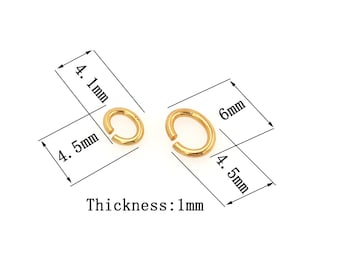 May include: Two gold jump rings, each measuring 4.5 mm in diameter and 4.1 mm in height. The rings are 1 mm thick.  Thickness: 1 mm