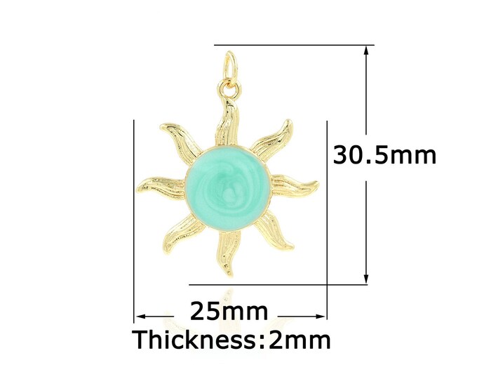 Micropavé CZ Round Enamel Pendant, 18K Gold Filled Universe Pendant, Sun Pendant, Crescent Pendant, DIY Jewelry Accessories, 25x30.5x2mm