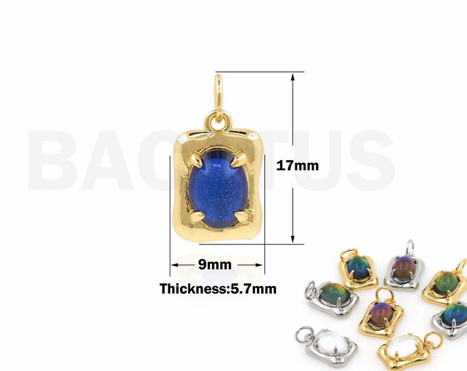 18K Gold Filled Solitaire Pendant, Gemstone Pendant, Rectangular Charm, Square Pendant, Fashion Pendant, DIY Jewelry Supplies, 17x9x5.7mm