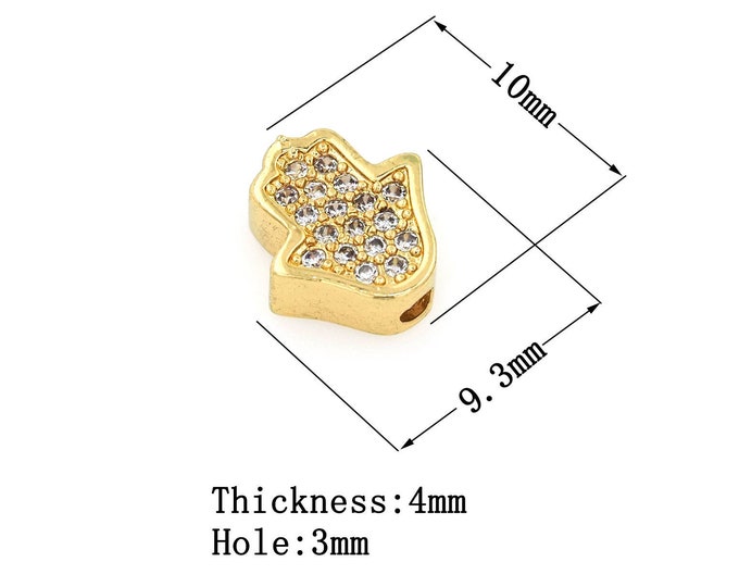 18K Gold Filled CZ Hamsa Beads,Gold Fatima Beads,Hand Beads DIY Gold Jewelry Making Supply