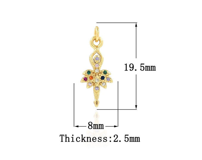 18K Gold Filled Dancer Pendant,Gold Dainty Ballet Charms,CZ Ballet Charm Bracelet Necklace for DIY Jewelry Making Supply