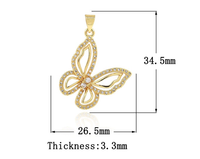 18K Gold Filled Butterfly Pendant,Gold Dainty Butterfly Charms,CZ Butterfly Charm Bracelet Necklace for DIY Jewelry Making Supply