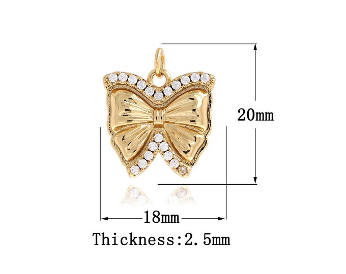 Bow Tie Charms,18K Gold Filled Bow Pendant,MicroPaved CZ,Bow Necklace for DIY Jewelry Making Supplies