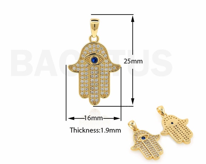 1PCS,Suitable For Jewelry Making Supplies Eye Necklace, Hand Of Fatima Pendant, Hamsa Necklace,Eye Charm, 25x16x1.9mm
