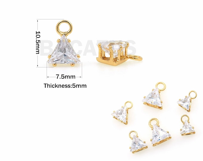 18K Gold Filled Triangle Crystal Pendant, Rhinestone Pendant, Micropavé CZ Fake Crystal Necklace, DIY Jewelry Accessories, 10.5x7.5x5mm