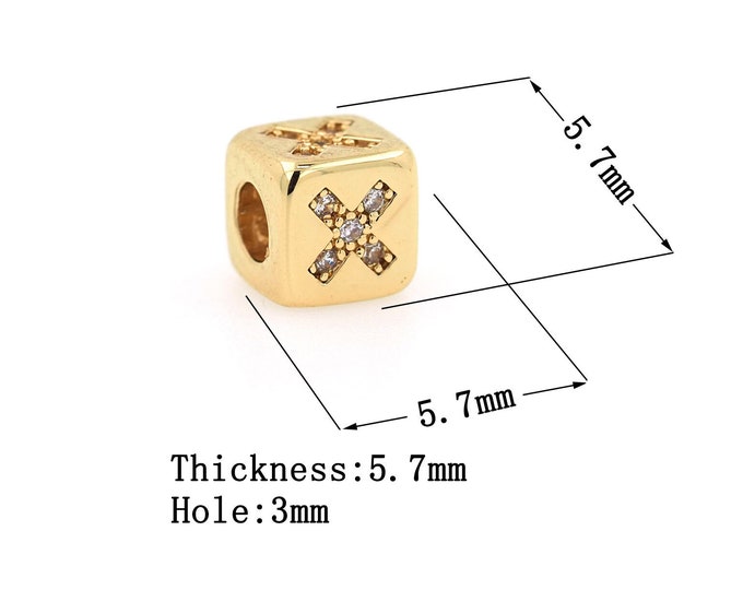 18K Gold Filled Symbol Beads,Gold CZ Square Beads,Symbol Beads DIY Gold Jewelry Making Supply