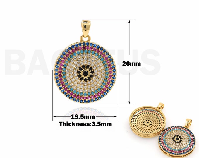 1PCS 18K Gold Filled Devil's Eye Pendant Round Charm Suitable for Bracelets, Necklaces, Jewelry Products Turkish Eye Jewelry 26x19.5x3.5mm