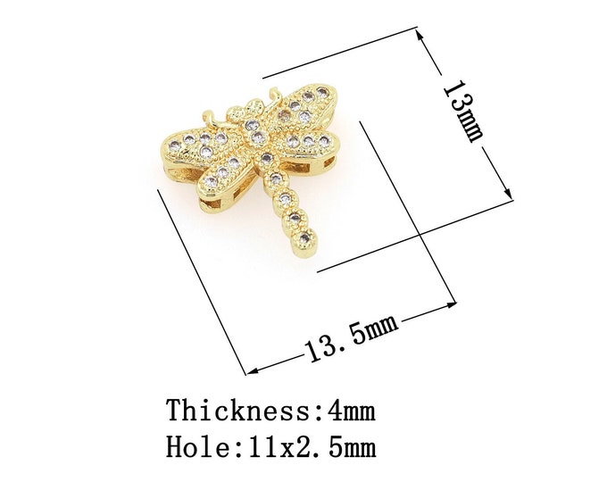 18K Gold Filled CZ Dragonfly Beads,Gold Dragonfly Beads,Dragonfly Beads DIY Gold Jewelry Making Supply