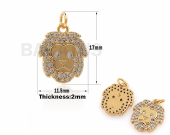 Collier de tête de lion rempli d’or 18K, pendentif lion, charme lion, pendentif tête Micropavé CZ, charme animal sauvage, 17x11.5x2mm