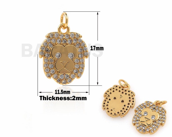 18K Gold Filled Lion Head Necklace, Lion Pendant, Lion Charm, Micropavé CZ Head Pendant, Wild Animal Charm, 17x11.5x2mm