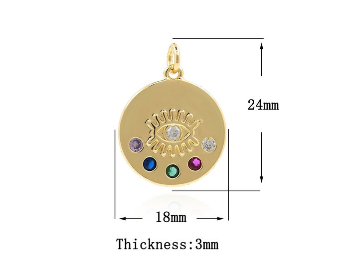 18K Gold Filled Devil Eye pendant,Gold Round Charms,Lucky Eye Charm Bracelet Necklace for DIY Jewelry Making Supply