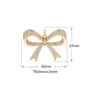 1PCS MicroPaved CZ Bow Pendant, Bow Necklace, Bow Tie Pendant, Suitable For Jewelry Making Supplies 22x30x5mm