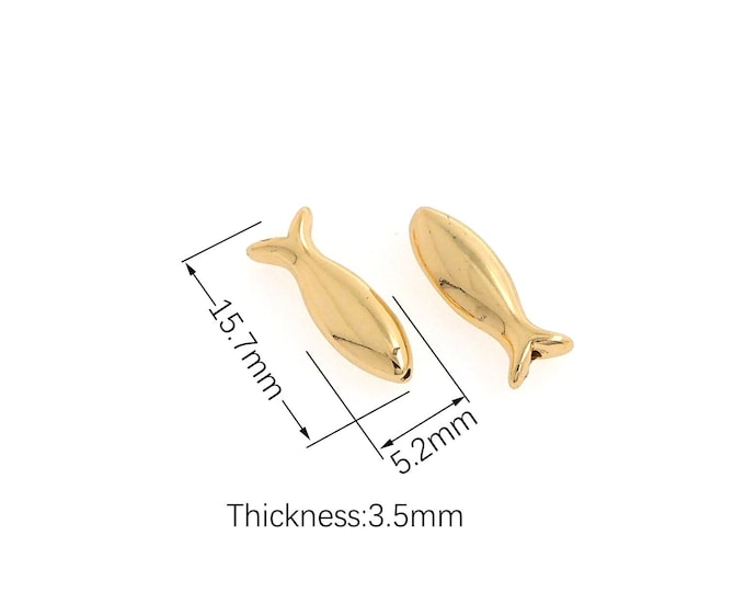 10 pcs Fish Spacer Beads, 18K Gold Filled Fish Charm, Bracelet Beads, Necklace Beads, Ocean Charm, DIY Jewelry Supplies, 15.7x5.2x3.5mm