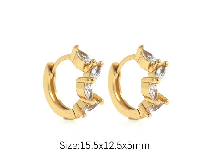 1 pair 18K Gold Filled Bar Earrings,Gold Dainty Bar Earring,Micropavé CZ Simple Earrings,Gift for Her,15.5x12.5x5mm