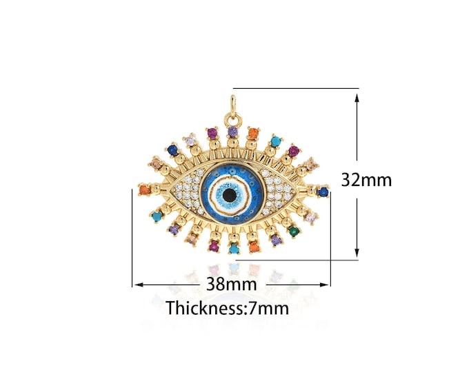 Micropavé CZ Enamel Eye Pendant,18K Gold Filled Eye Necklace, Greek Eye Charm, Eye Charm,DIY Jewelry Accessories, 32x38x7mm