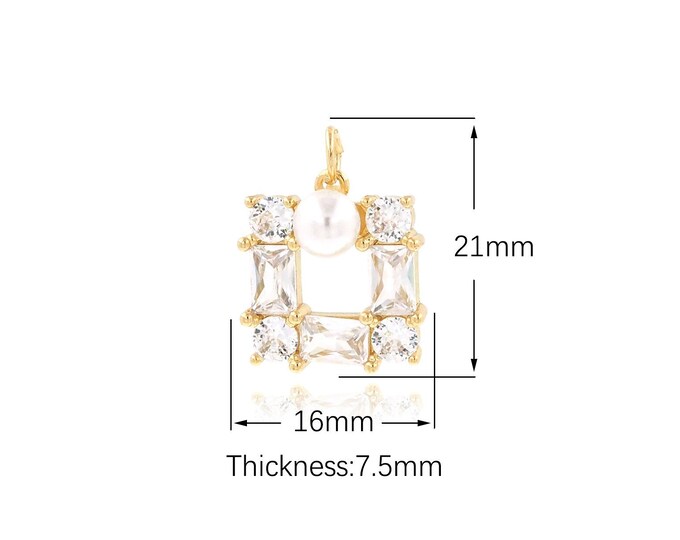 18K Gold Filled Square Charm,Pearl Rectangular Necklace, Dainty Square Pendant,Hollow Pendant DIY Jewelry Supplies,21x16x7.5mm