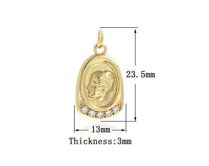 Religious Necklace, Micropavé CZ Our Lady Necklace, 18K Gold Filled Virgin Charm, Maria Pendant, DIY Jewelry Supplies, 23.5x13x3mm