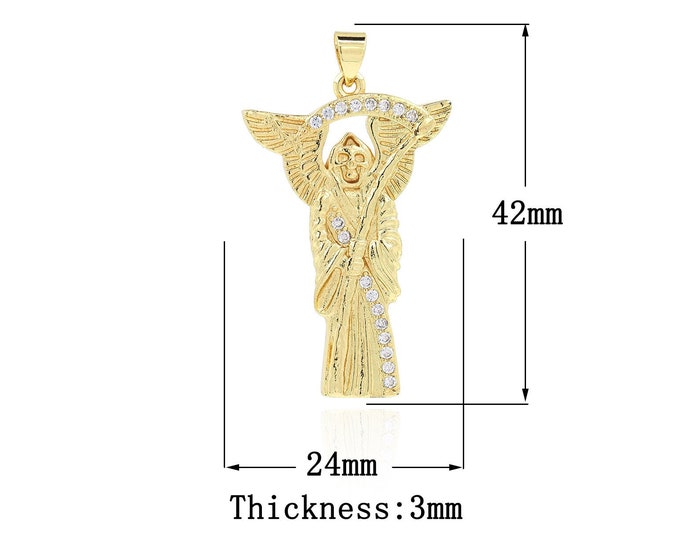 18K Gold Filled Santa Muerte Pendant,Gold Dainty CZ Santa Muerte Charms,Santa Muerte Charm Bracelet Necklace for DIY Jewelry Making Supply