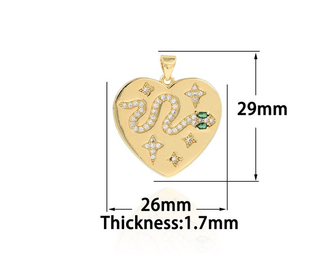 18K Gold Filled Heart Pendant,Gold Dainty Star Charms,CZ Snake Charm Bracelet Necklace for DIY Jewelry Making Supply