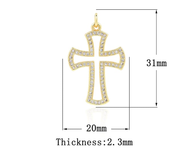18K Gold Filled CZ Cross Pendant,Gold Dainty Religion Charms,Christian Charm Bracelet Necklace for DIY Jewelry Making Supply