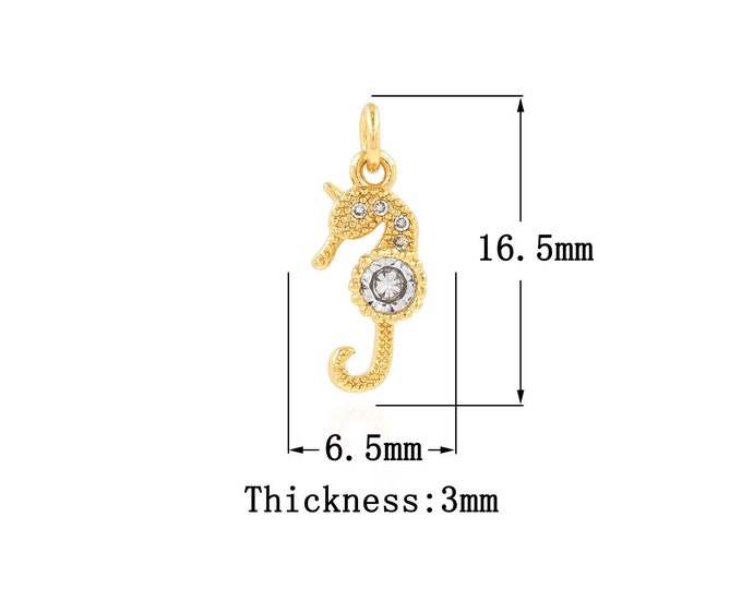 18K Gold Filled Seahorse Pendant,Gold Dainty CZ  Seahorse Charms, Seahorse Charm Bracelet Necklace for DIY Jewelry Making Supply