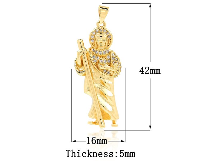 18K Gold Filled CZ Saint Jude Pendant,Gold Dainty St.Juda Charms,Religion Charm Bracelet Necklace for DIY Jewelry Making Supply