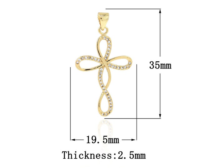 18K Gold Filled Cross Pendant,Gold Dainty CZ Religion Charms,Christian Charm Bracelet Necklace for DIY Jewelry Making Supply