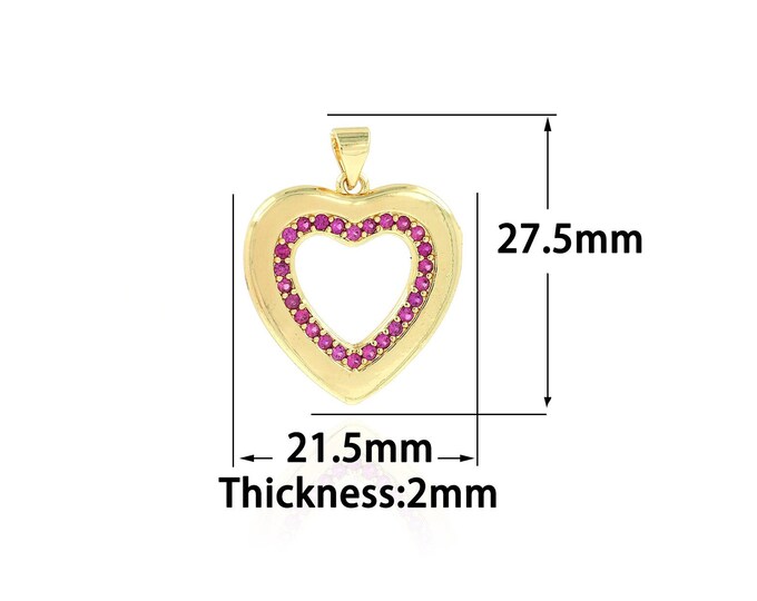 18K Gold Filled Heart Pendant,Gold Dainty Heart Charms,CZ Heart Charm Bracelet Necklace for DIY Jewelry Making Supply