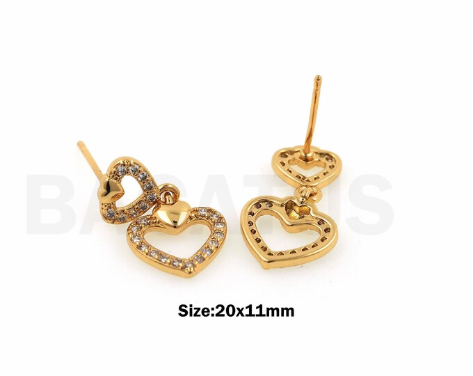 1Pair Heart-Shaped Zircon Earrings  Zircon Heart-Shaped Earrings  18K Gold Filled Heart-Shaped Earrings Heart-Shaped Hoop 20x11mm