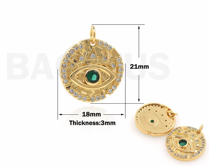 1PCS Eye Charm,Eye Charm, MicroPave CZ Round Eye Pendant, Coin Eye Pendant, Suitable For Jewelry Making Supplies 21x18x3mm